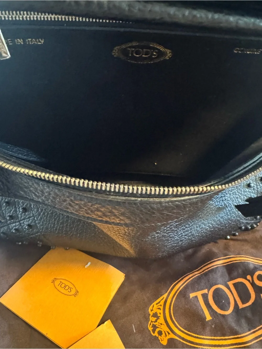 Tod's Black Pebbled Leather Top-Handle Satchel with strap